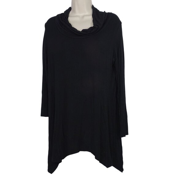 Cha Cha Vente Black Long Sleeve Cowl Neck Tunic Top Women Size M Asymmetric - Picture 1 of 10